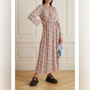 See by Chloé | Smocked Poppy Print Crepe Midi Wrap Dress | Small